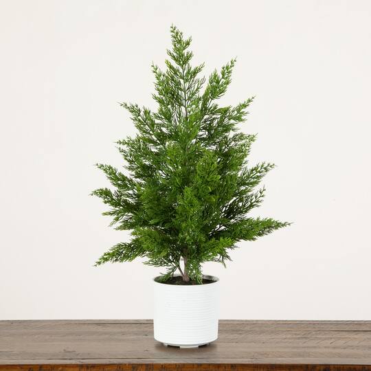 Nearly Natural 28" Artificial Real Touch Christmas Spruce Pine in White Decorative Planter
